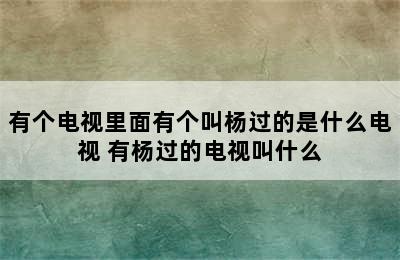 有个电视里面有个叫杨过的是什么电视 有杨过的电视叫什么